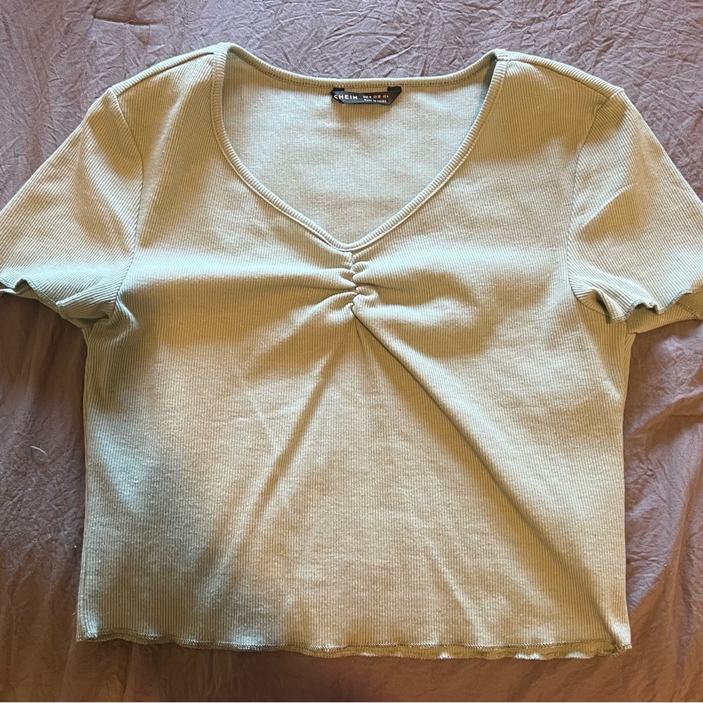 SHEIN Cream Ruched Crop Tee